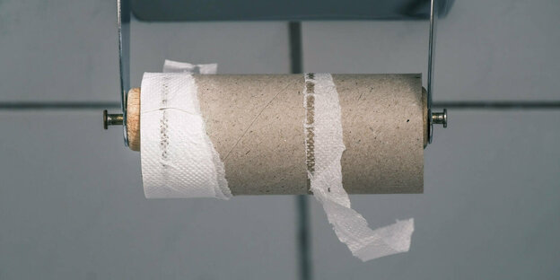 An empty roll of toilet paper