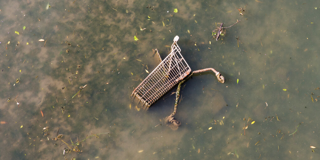 Einkaufswagen im schmutzigen Schlamm