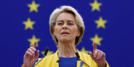 Ursula von der Leyen vor Europafahne