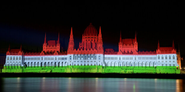 Hungarian Parliament illuminated in national colors