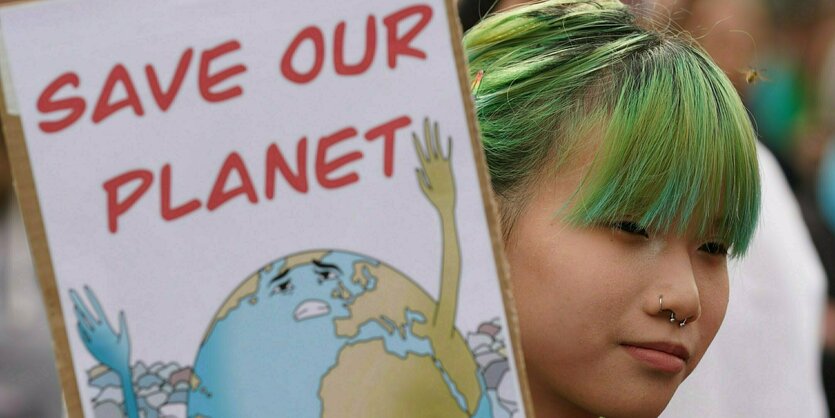 Eine Wespe fliegt an den Haaren einer Teilnehmerin des globalen Klimastreiks von Fridays for Future (FFF) in der Innenstadt vorbei