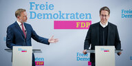 Christian Lindner und Stefan Birkner bei einer Pressekonferenz der FDP.
