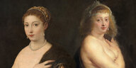 Zwei halbnackte Frauen in Pelzmänteln, gemalt von Tizian und Peter Paul Rubens