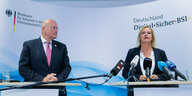 Arne Schönbohm und Nancy Faeser bei einer gemeinsamen Pressekonferenz