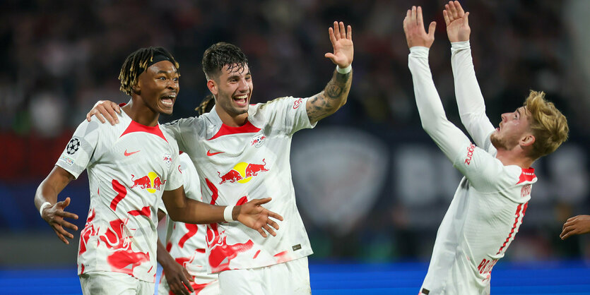 Jubel von RB Leipzig-Spielern nach einem Treffer