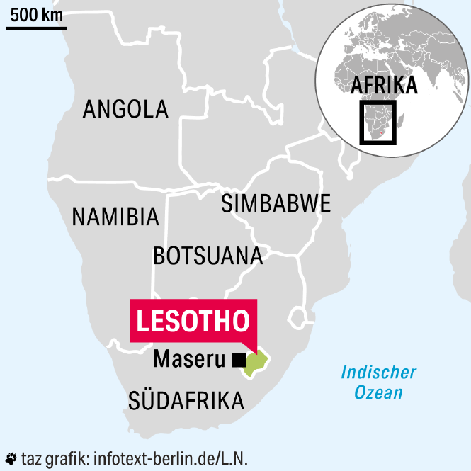 Karte von Lesotho.