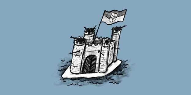 Illustration of a castle in the water