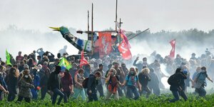 Aktivisten gehen durch Tränengas
