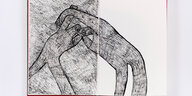 Zeichnung von zwei Körpern, im Kampf ineinandergeschoben, auf einer Buchseite