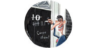 Illustration: Rishi Sunak malt Striche unter die "10" an der Tür von 10 Downing Street, die "10" ist durchgestrichen