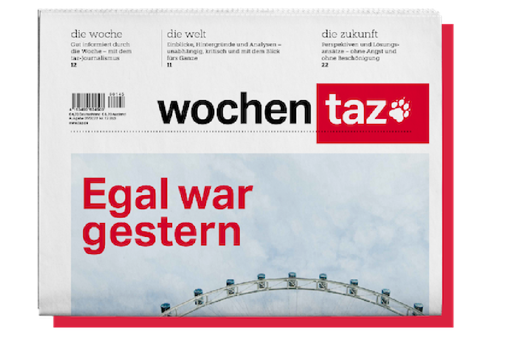 Illustration einer Ausgabe der wochentaz mit dem Titel „Egal war gestern“