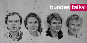 Die Köpfe der taz-Redakteur*innen Stefan Reinecke, Barbara Junge, Bernd Pickert und Dorothea Hahn