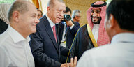 Kanzler Scholz, der türkische Präsident Erdogan und Saudi-Arabiens Kronprinz Mohammed bin Salman al-Saud beim G20-Gipfel