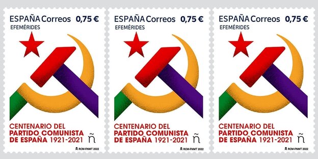 Three stamps with hammer and sickle