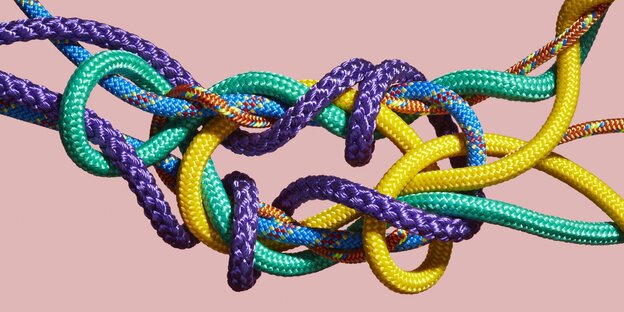 Colorful ropes that are knotted together