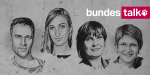 Die Gesichter der taz-Redakteur*innen Jonas Wahmkow, Susanne Schwarz, Anja Krüger und Sabine am Orde