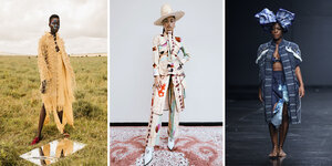 Mode aus Afrika, drei Models zeigen unterschiedliche Designs