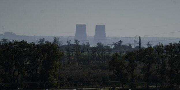 Two nuclear reactors in the distance