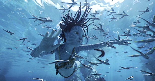 Eine Unterwasserszene mit Avatar und Miniamphibien