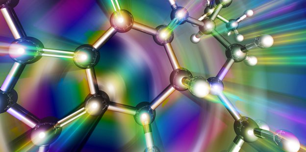 Computergrafische Darstellung von LSD-Molekülen.
