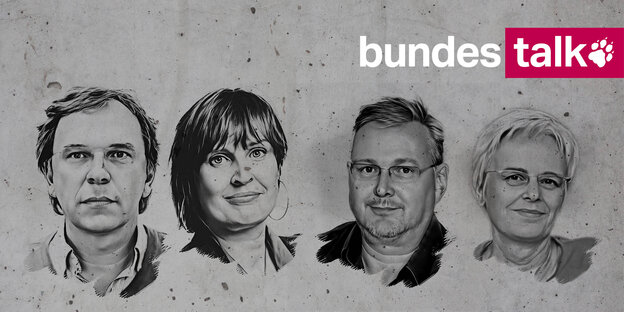 Die Köpfe der tazler*innen Stefan Reinecke, Anja Krüger, Pascal Beucker und Ulrike Herrmann
