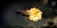Ein Zeppelin explodiert in der Luft
