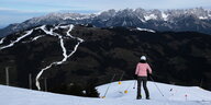 Ein Skifahrer vor winterlicher Berglandschaft