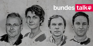 Die Köpfe der Parlamentsredakteur*innen Pascal Beucker, Anna Lehmann, Stefan Reinecke und Tobias Schulze