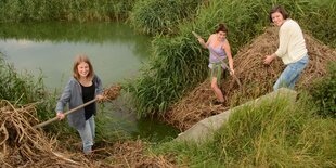 Jugendliche mähen Gras