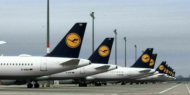 Flugzeuge der Lufthansa parken am Flughafen BER