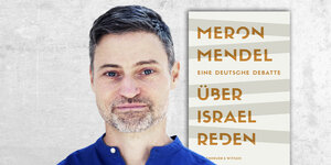 Das Bild zeigt Meron Mendel und sein Buch „Über Isreael reden“.