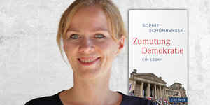 Das Bild zeigt Sophie Schönberger und ihr Buch „Zumutung Demokratie“.