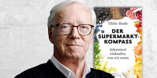 Das Bild zeigt Thilo Bode und sein Buch „Der Supermarkt-Kompass“.