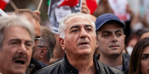 Reza Pahlavi in einer demonstrierenden Menschenmenge