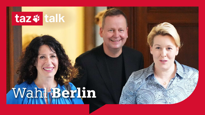 Das Bild zeigt Bettina Jarasch, Klaus Lederer und Franziska Giffey nach einer Sitzung im Senat.