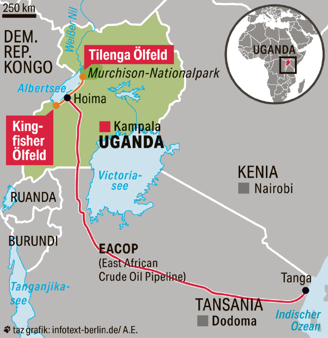 Grafik der Pipeline durch Uganda und Tansania