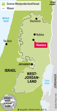 Karte vom Westjordanland mit dem Dorf Huwara