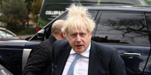 Boris Johnson mit Sturmfrisur