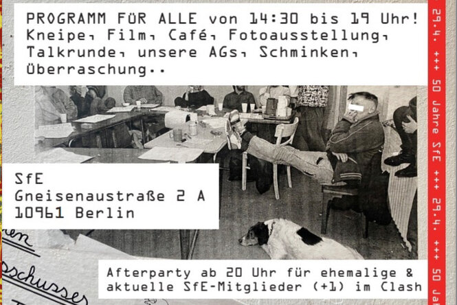 Menschen und Hund im Klassenraum dazu Schrift