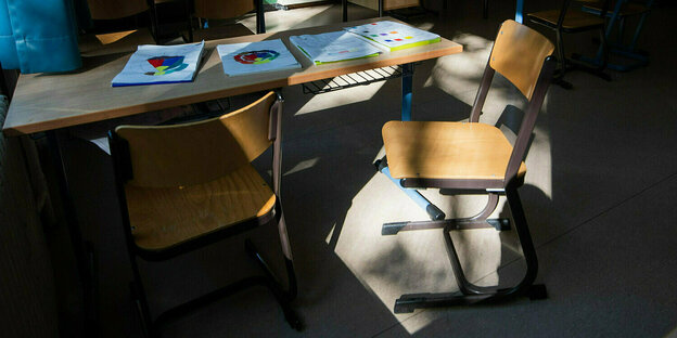 Chairs in an empty classroom