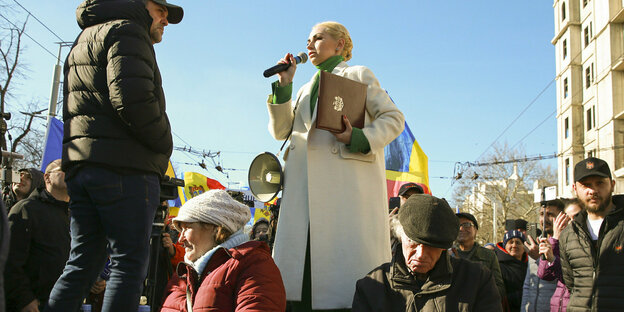Anti-government protest in Chisinau.  Deputy Leader of the Shor Party speaks at a demonstration
