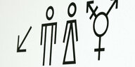 Piktogramme weisen auf Toiletten für Männer, Frauen und Allgender/Transgender hin