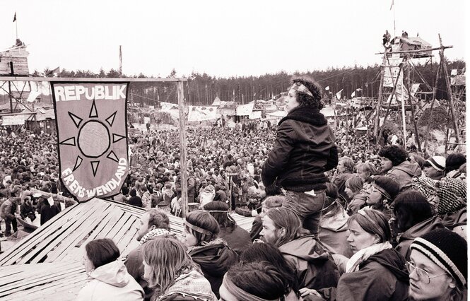 Eine Demonstration für die Republik Freies Wendland im Jahr 1980