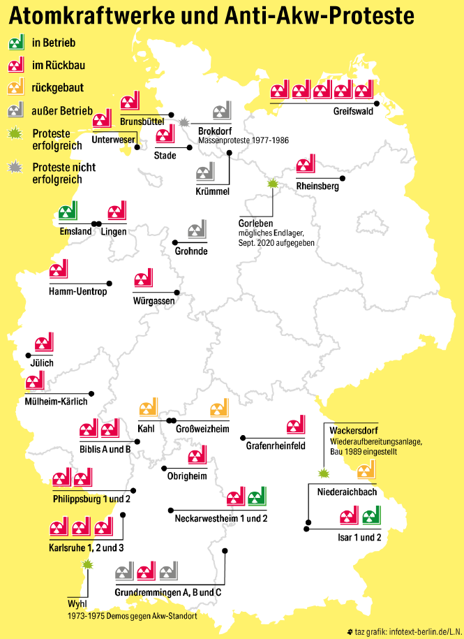 Deutshland-Karte mit Atomkraftwerken