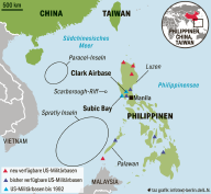 Eine Karte, die Philippinen mit US-Militärbasen zeigt