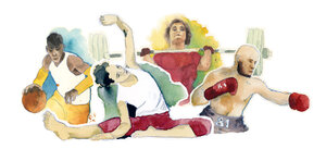 Eine Collage aus verschiedenen gezeichneten Menschen beim Sport