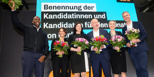 Joe Chialo, Felor Badenberg, Katharina Günther-Wünsch, Kai Wegner, Manja Schreiner und Stefan Evers