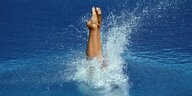 Beine einer Wasserspringerin, der Rest des Körpers ist schon unter Wasser
