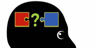 Zeichnung eines Kopfes - schwarz - in dem zwei Puzzleteile zu sehen sind, zwischen denen ein Fragezeichen steht
