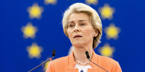 Ursula von der Leyen vor der EU-Flagge